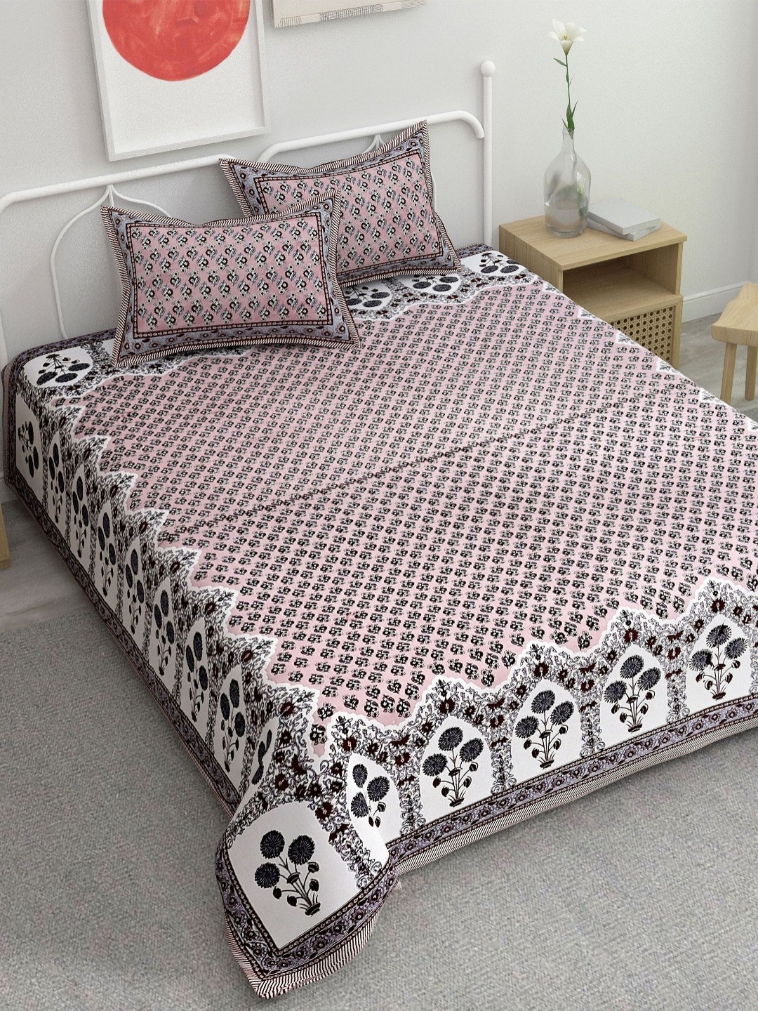 

Adwitiya Brown & Black Floral 220 TC Pure Cotton Double King Bedsheet Set 2.41 m x 2.74 m