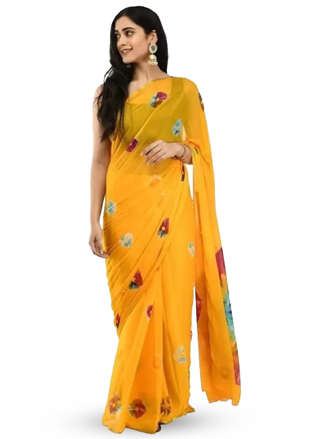 

Reboot Fashions Tie and Dye Pure Chiffon Saree, Yellow