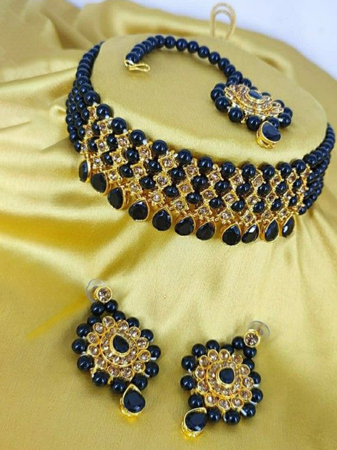 

Gyaan Jewels Stone-Studded & Beaded Jewellery Set, Gold