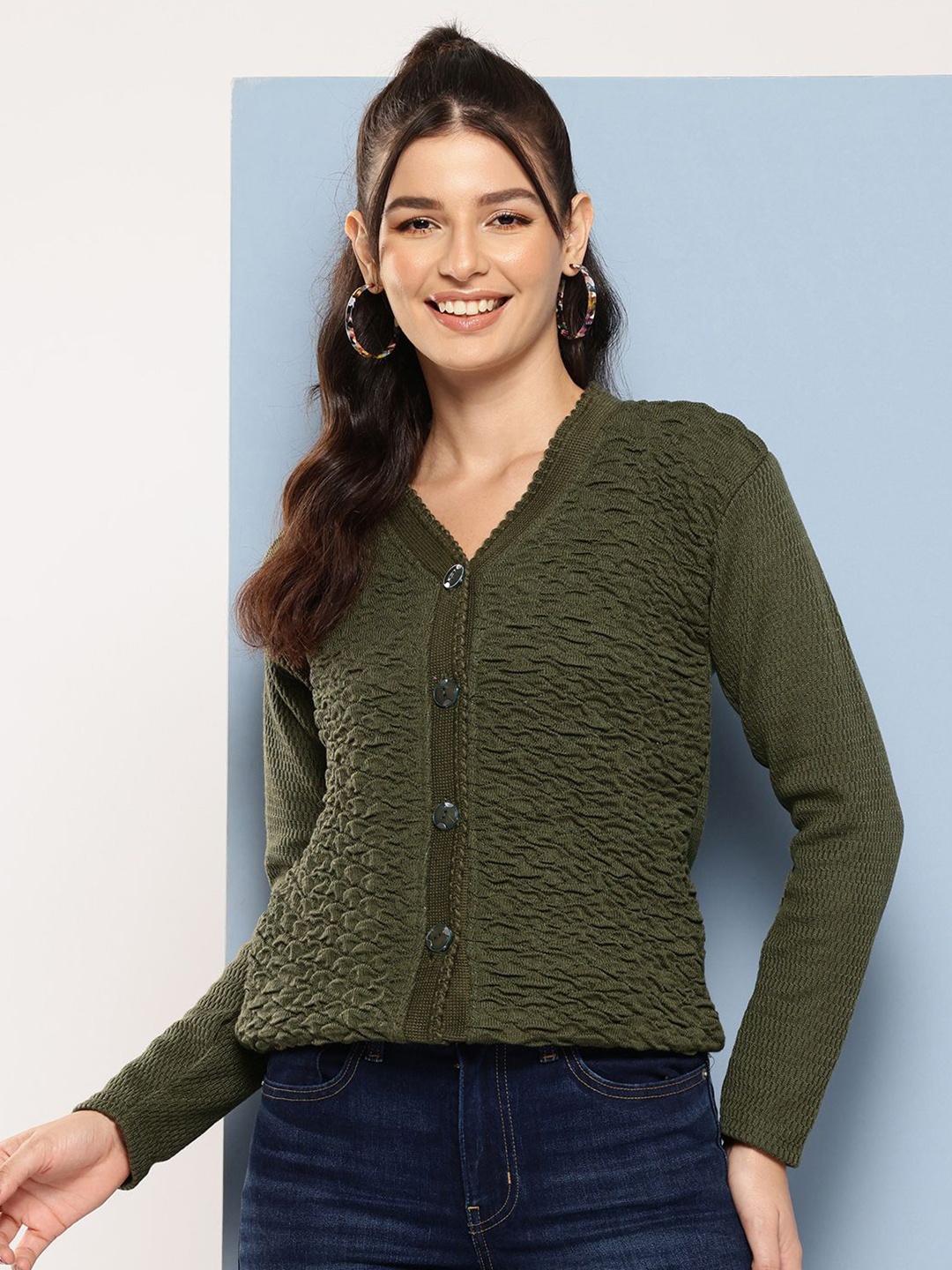 

BAESD Women Woollen Cardigan, Green