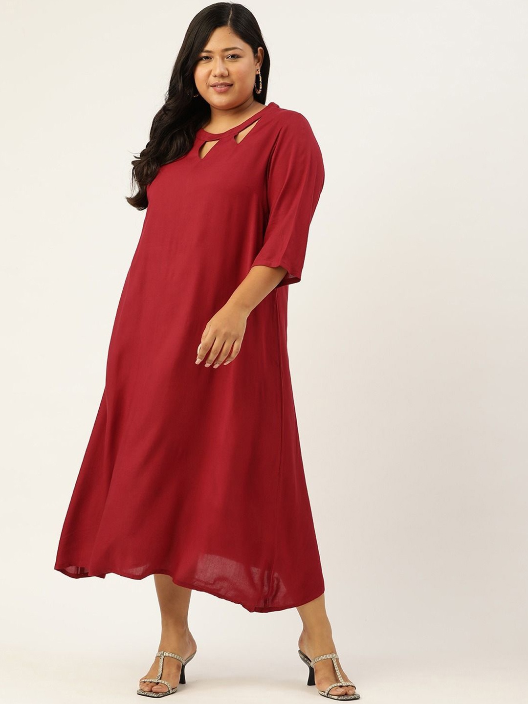 

theRebelinme Women Plus Size Cut-Outs A-Line Midi Dress, Maroon