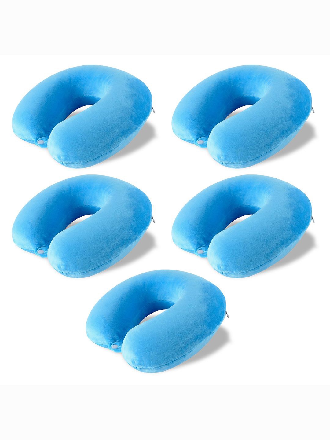 

Kuber Industries Blue 5 Pieces Memory Foam Filled Cotton Travel Pillows