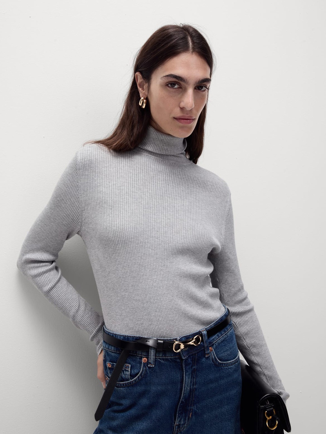 

Marks & Spencer Women Ribbed Pullover, Grey