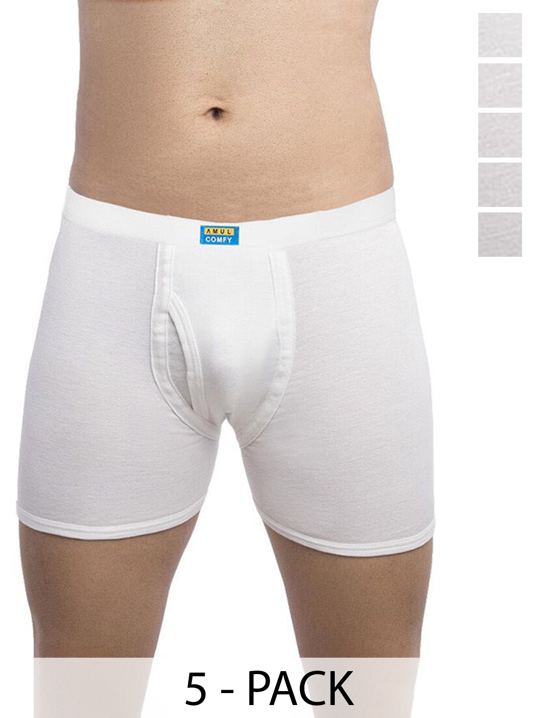 

AMUL COMFY Men Pack Of 5 Breathability Trunks Comfy-Plain-White-Trunk-IE-5-110