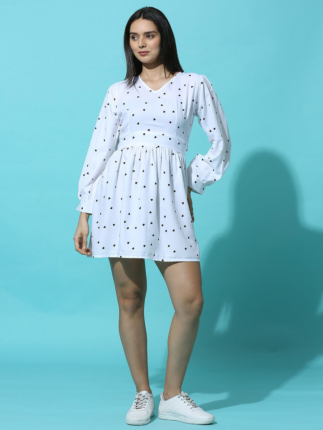 

HERE&NOW Women Conversational Printed Fit & Flare Above Knee Dress, White
