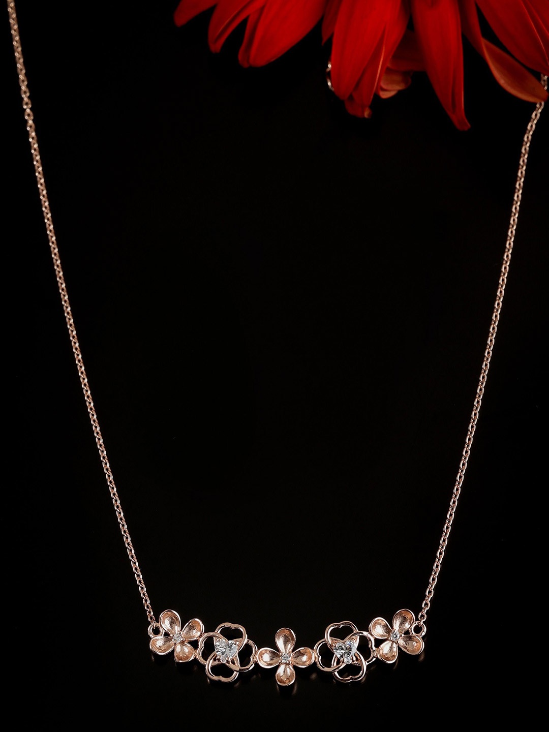 

DIAVO Sterling Silver Rose Gold-Plated CZ Studded Necklace