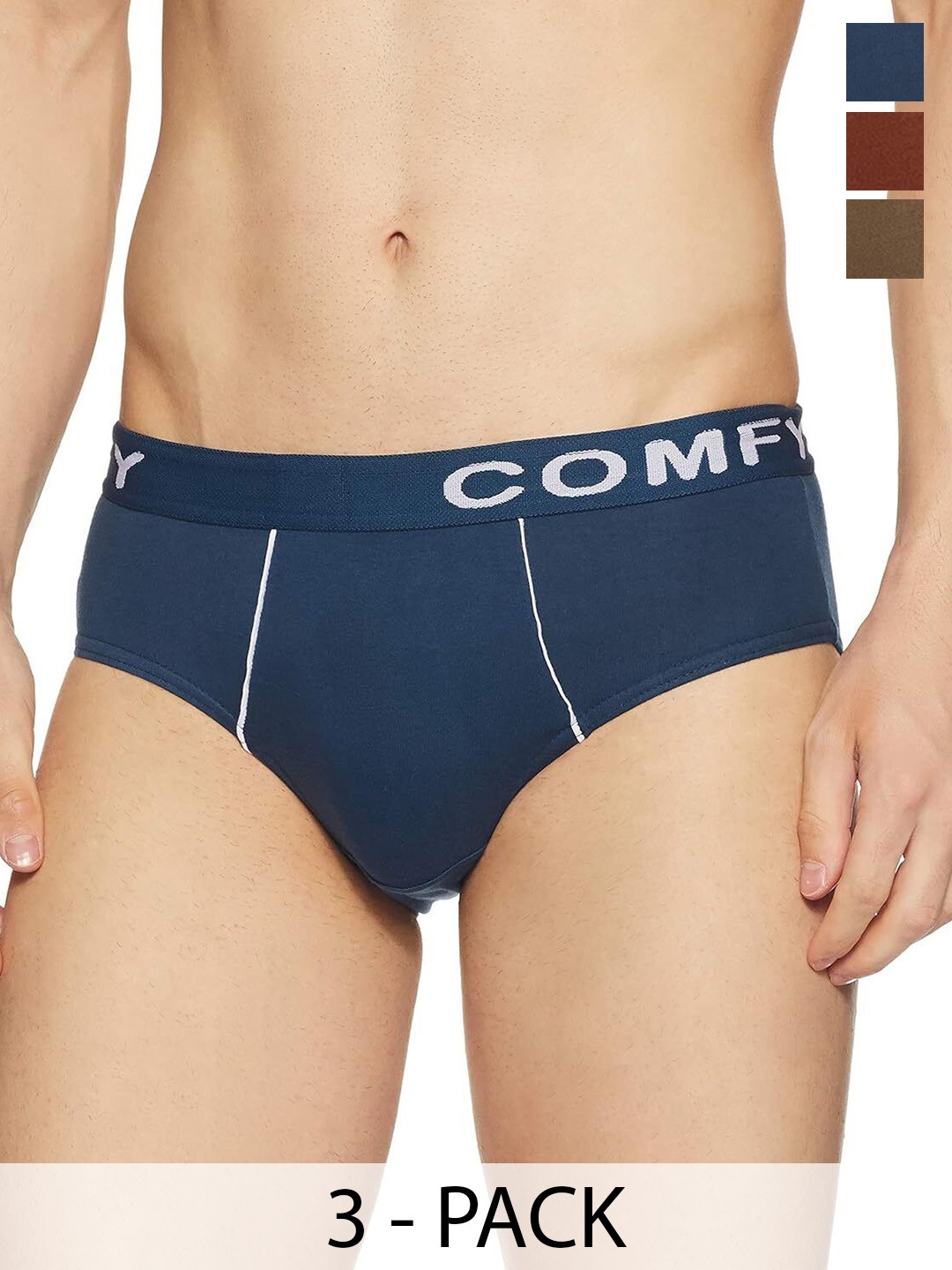 

AMUL COMFY Men Pack Of 3 Combed Cotton Basic Briefs Comfy-Brief-OE-3-75, Blue