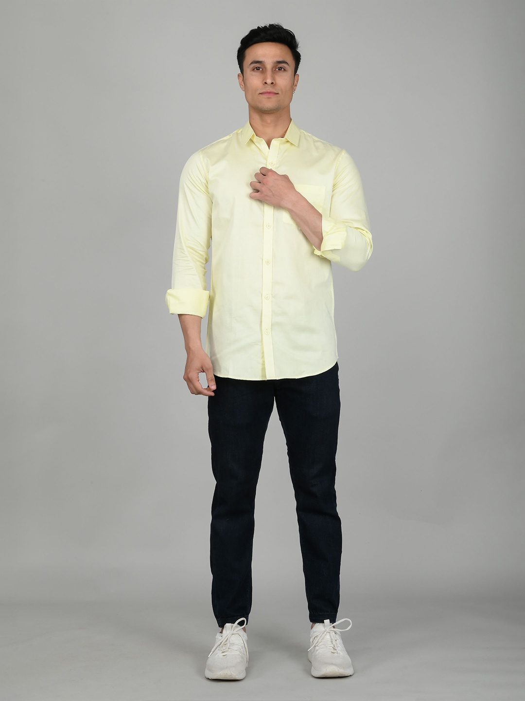 

Tanip Men Spread Collar Solid Cotton Casual Shirt, Yellow