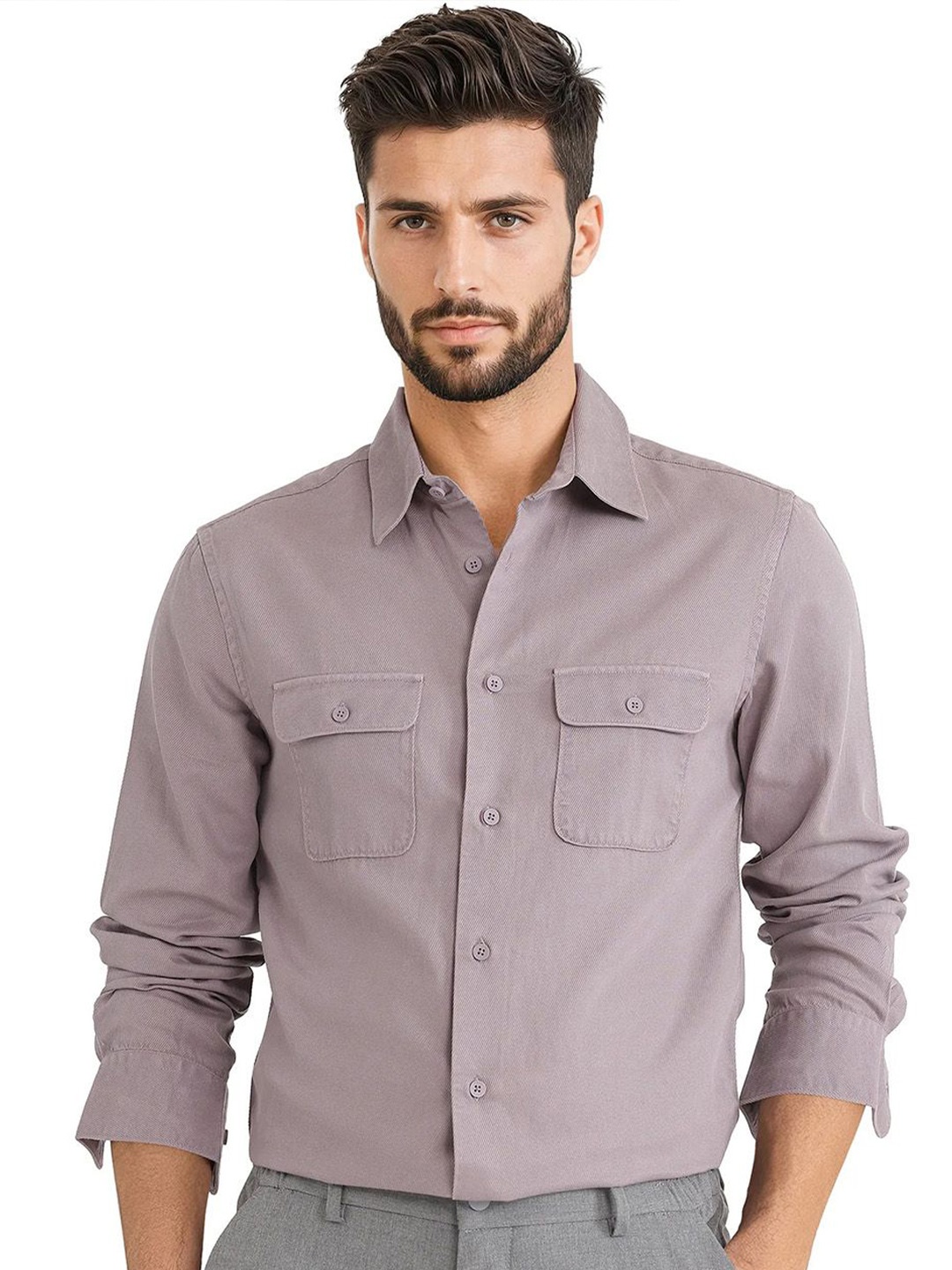 

RARE RABBIT Men Comfort Spread Collar Solid Cotton Casual Shirt, Lavender