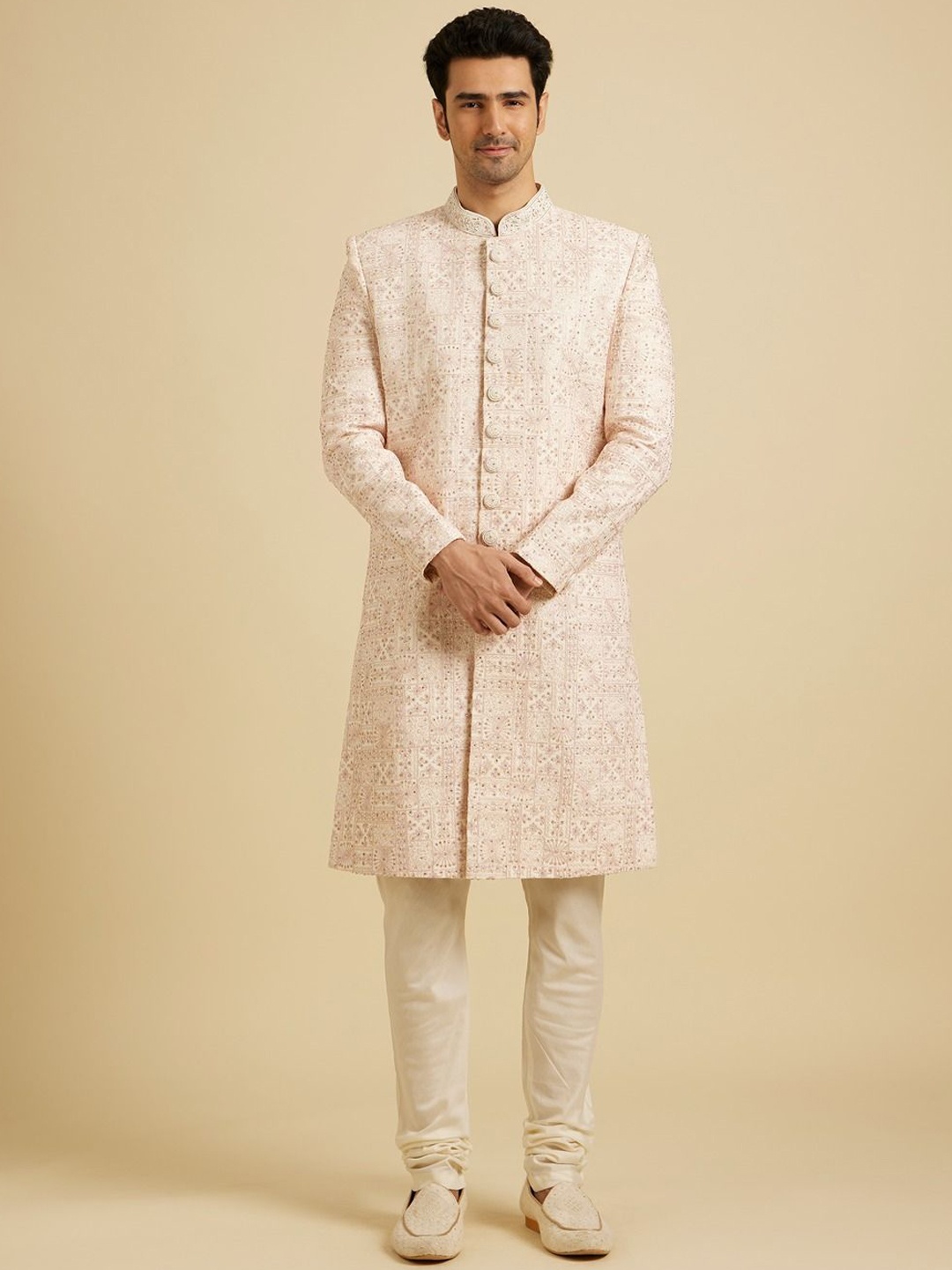 

Manyavar Men Embroidered Sherwani Set, Pink