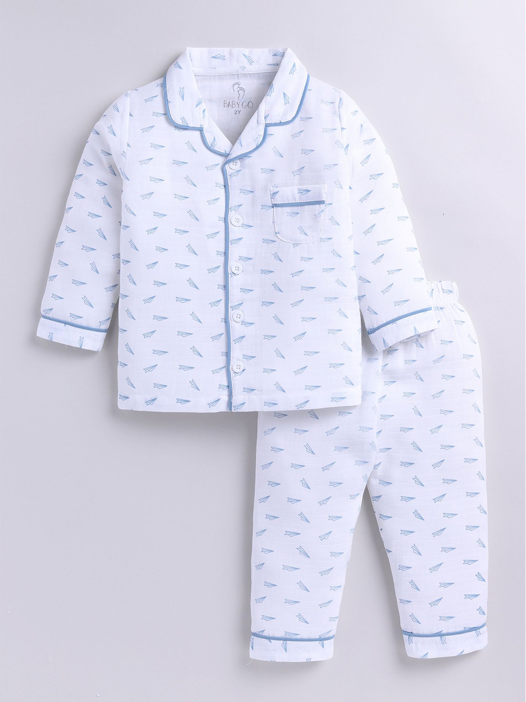 

BABY GO Boys Conversational Printed Cuban Collar Pure Cotton Casual Shirt With Pyjamas, White