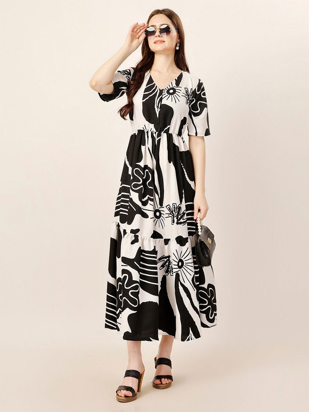 

all about you Abstract Print Fit & Flare Midi Dress, White