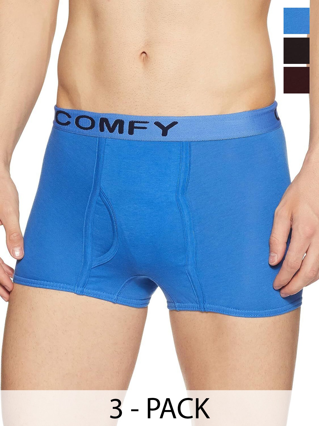 

AMUL COMFY Men Pack Of 3 Assorted Short Trunks Comfy-Plain-Mini-Trunk-OE-3-90
