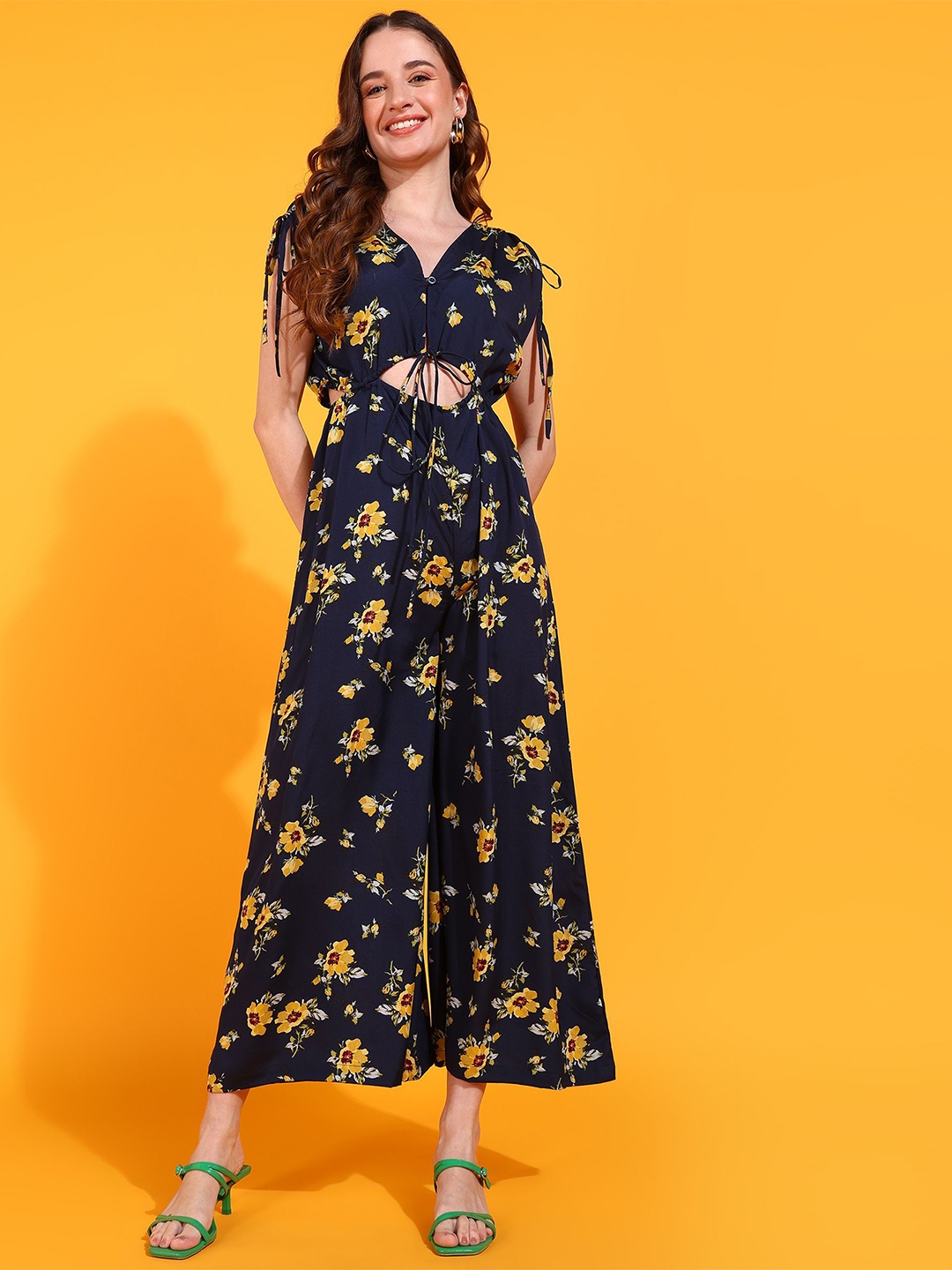 

all about you Women Floral Printed V-Neck Basic Jumpsuit, Navy blue