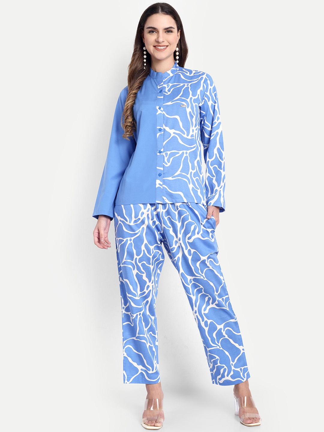 

GAB Women Abstract Printed Pure Cotton Co-Ord Set, Blue