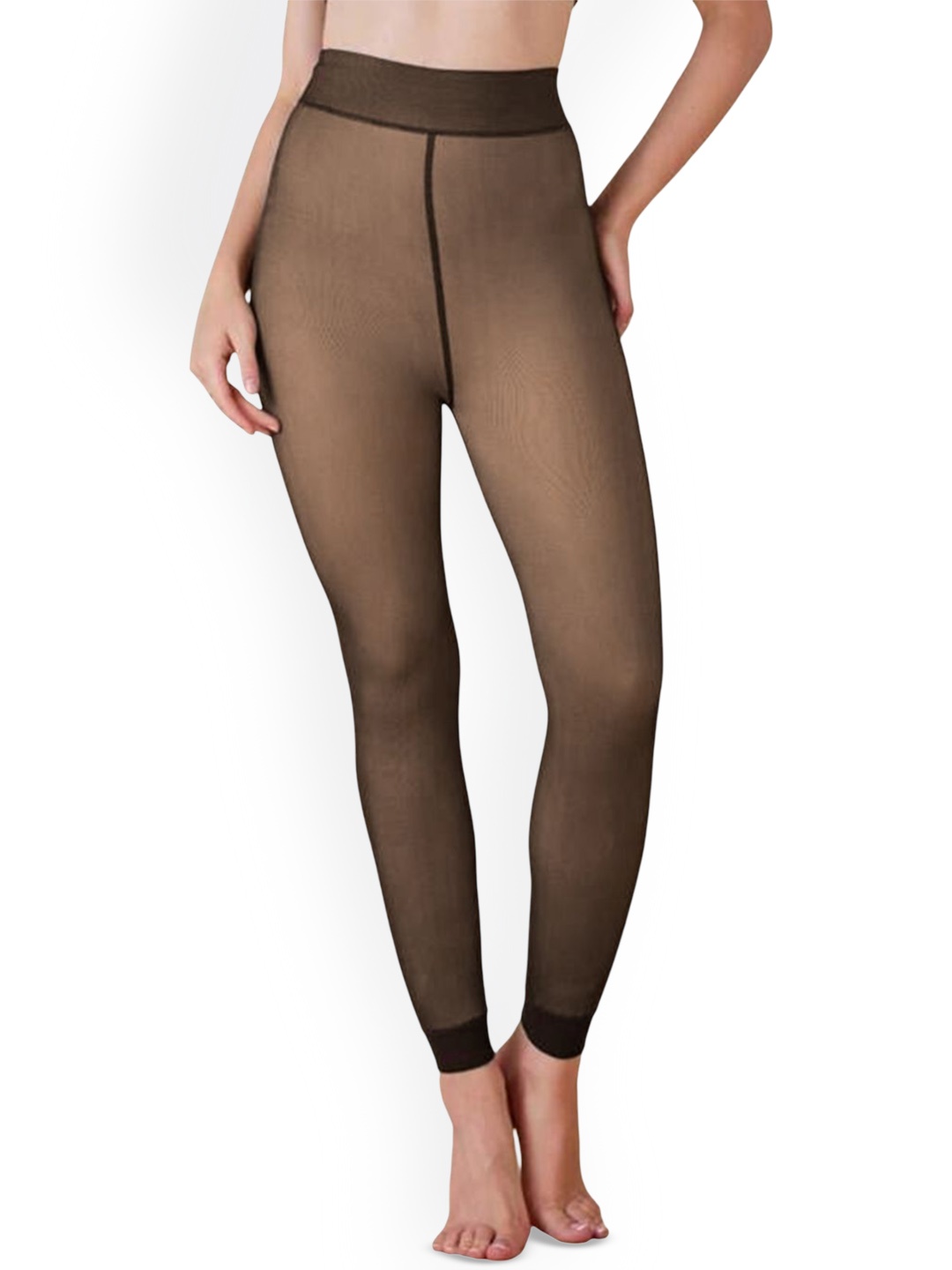 

CareDone High Rise Stretchable Fleece Fur Thermal Stocking, Brown