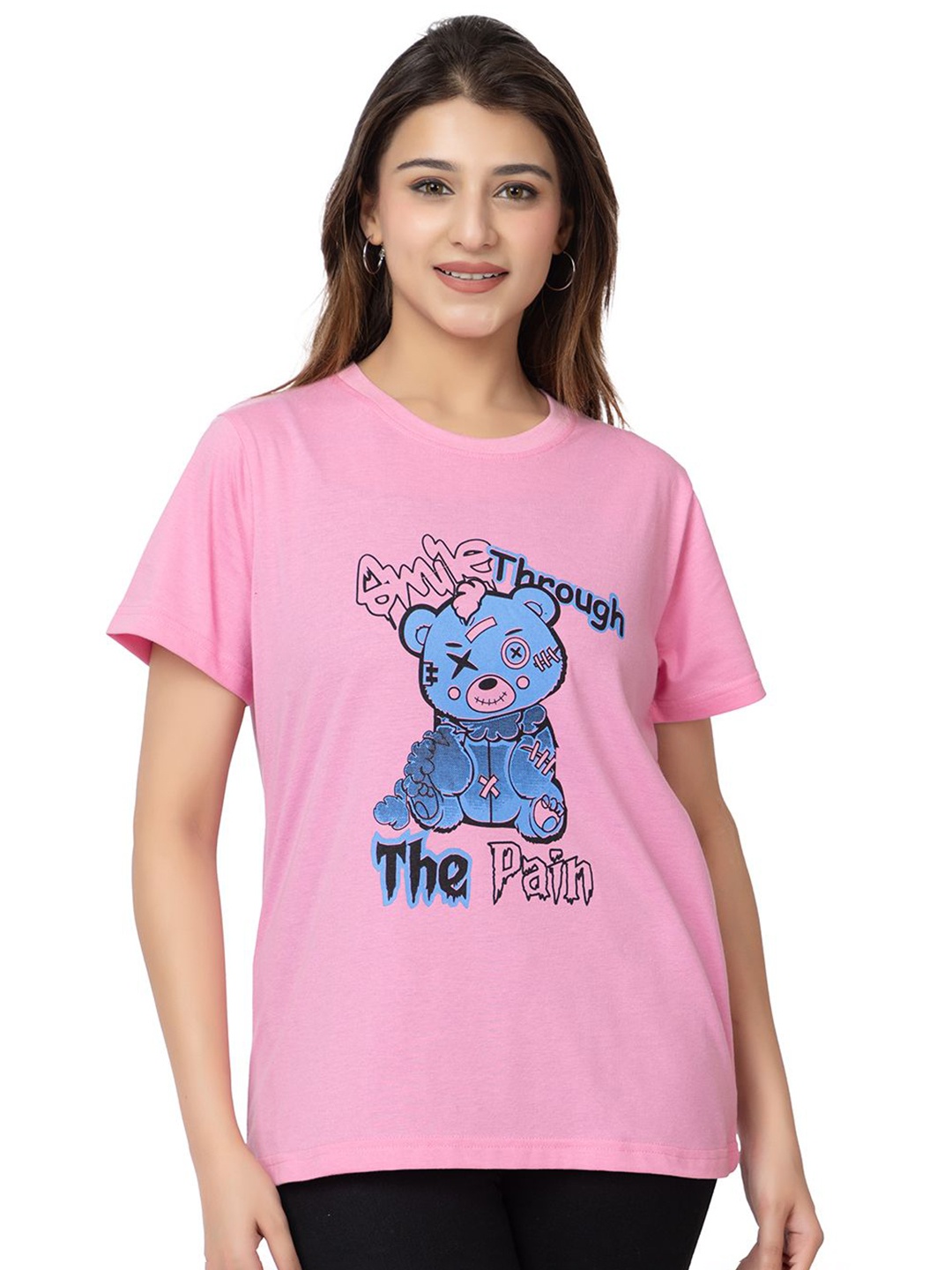 

HILFIRE REGION Women Graphic Printed Round Neck Cotton T-shirt, Pink