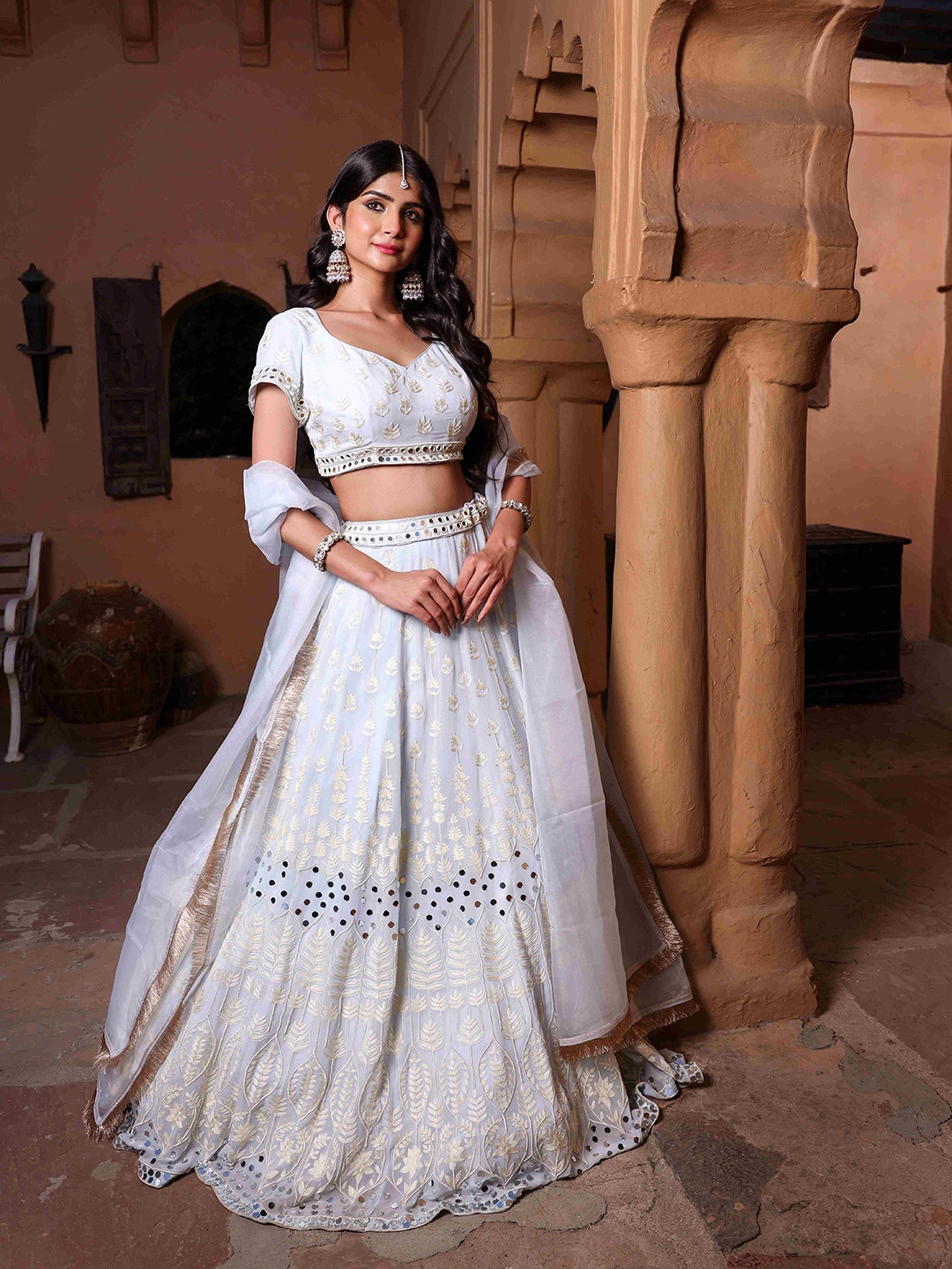 

The Front Row Embellished Ready to Wear Lehenga & Blouse With Dupatta, Blue