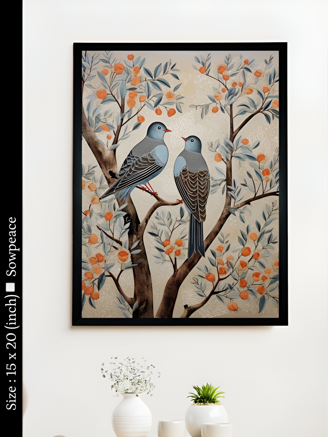 

SOWPEACE Cream-Coloured & Blue 1 Piece Canvas Birds and Animals Wall Paintings