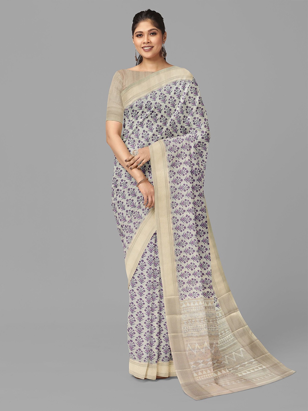

The Chennai Silks Floral Kota Saree, Cream