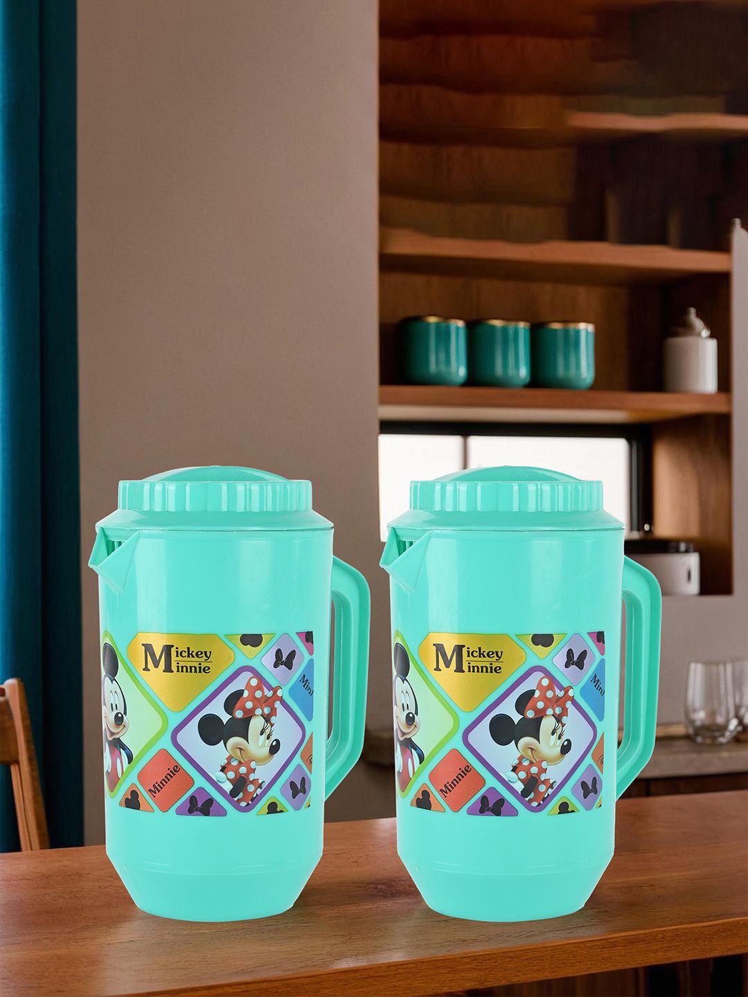 

Kuber Industries Green & Red 2 Pieces Disney Check Printed Water Jugs