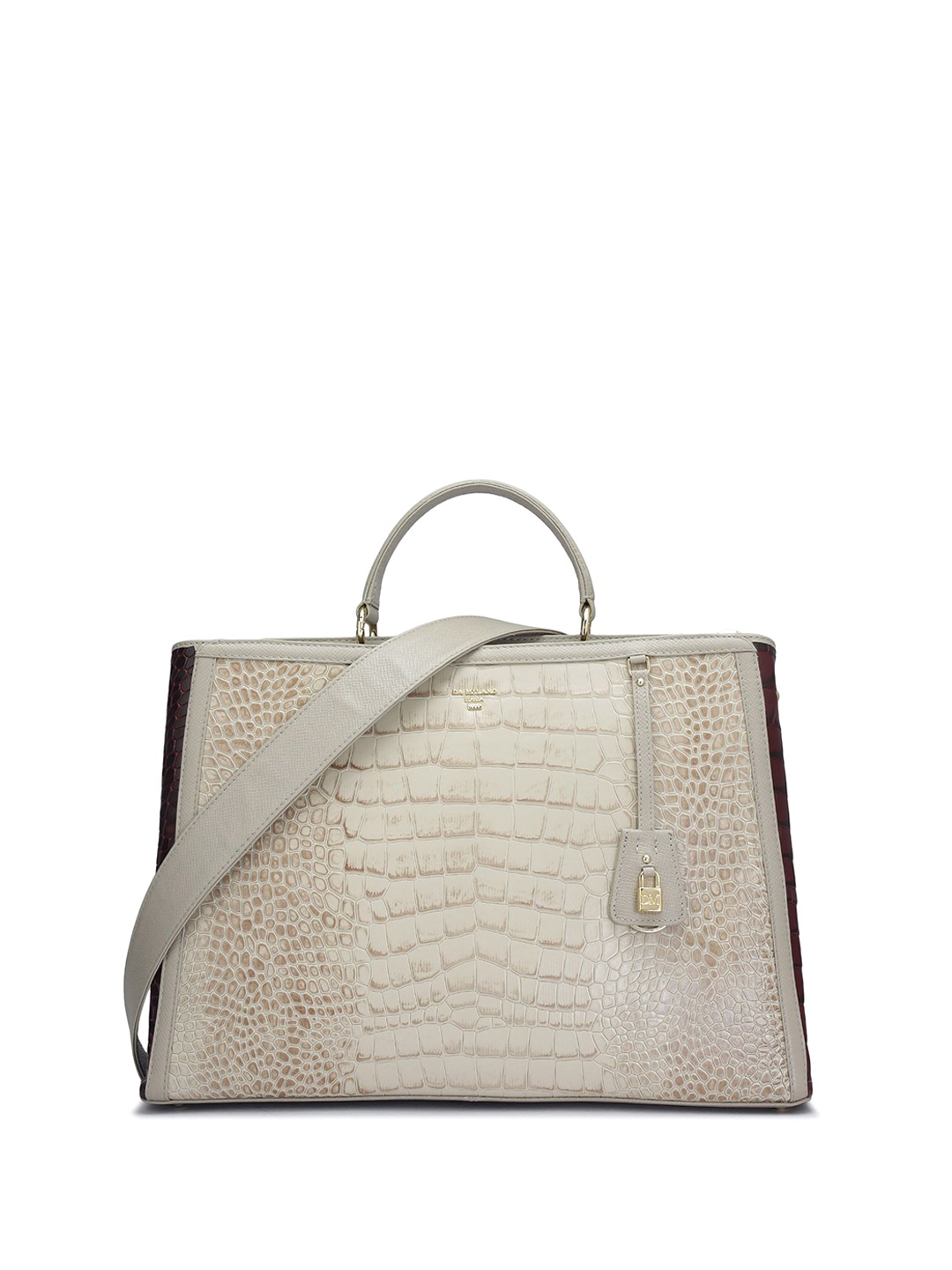

Da Milano Textured Leather Structured Handheld Bag, White