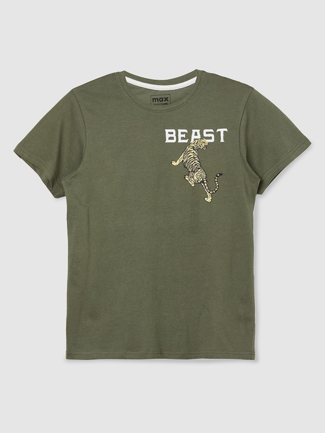 

max Boys Graphic Printed Cotton T-shirt, Olive