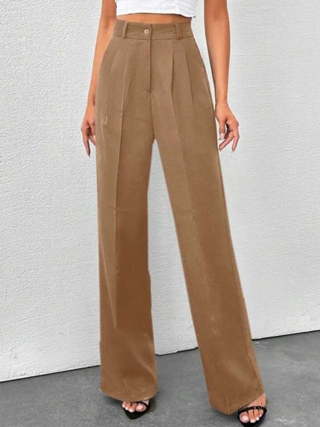 

Next One Women Smart High-Rise Easy Wash Pleated Korean Pants, Brown