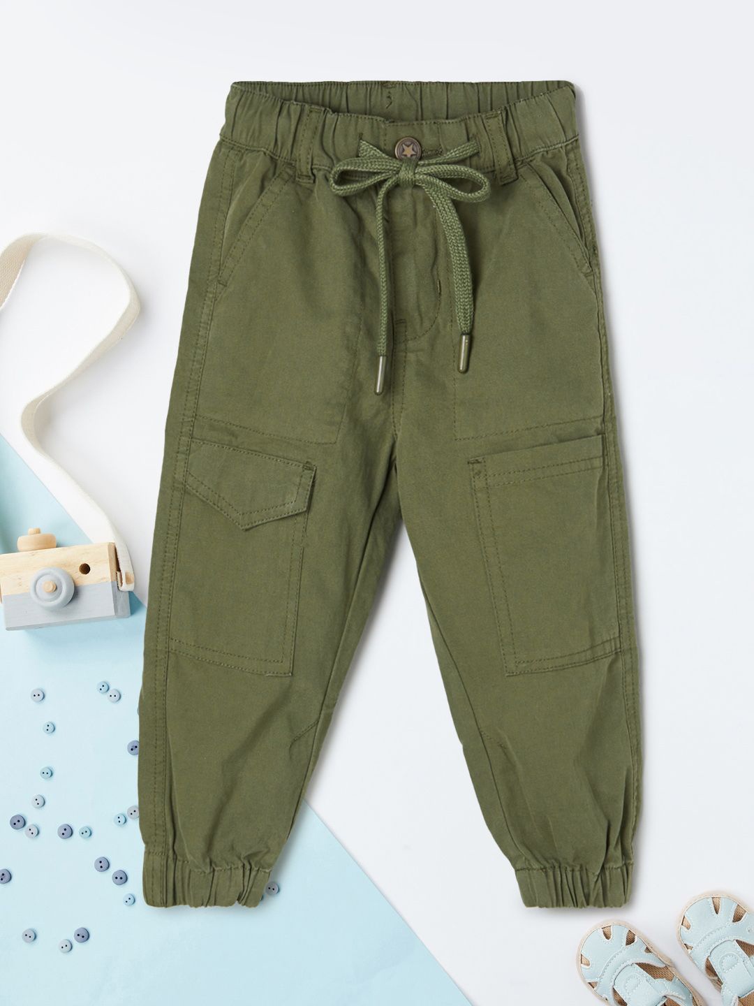 

max Boys Cotton Mid-Rise Regular Trouser, Olive