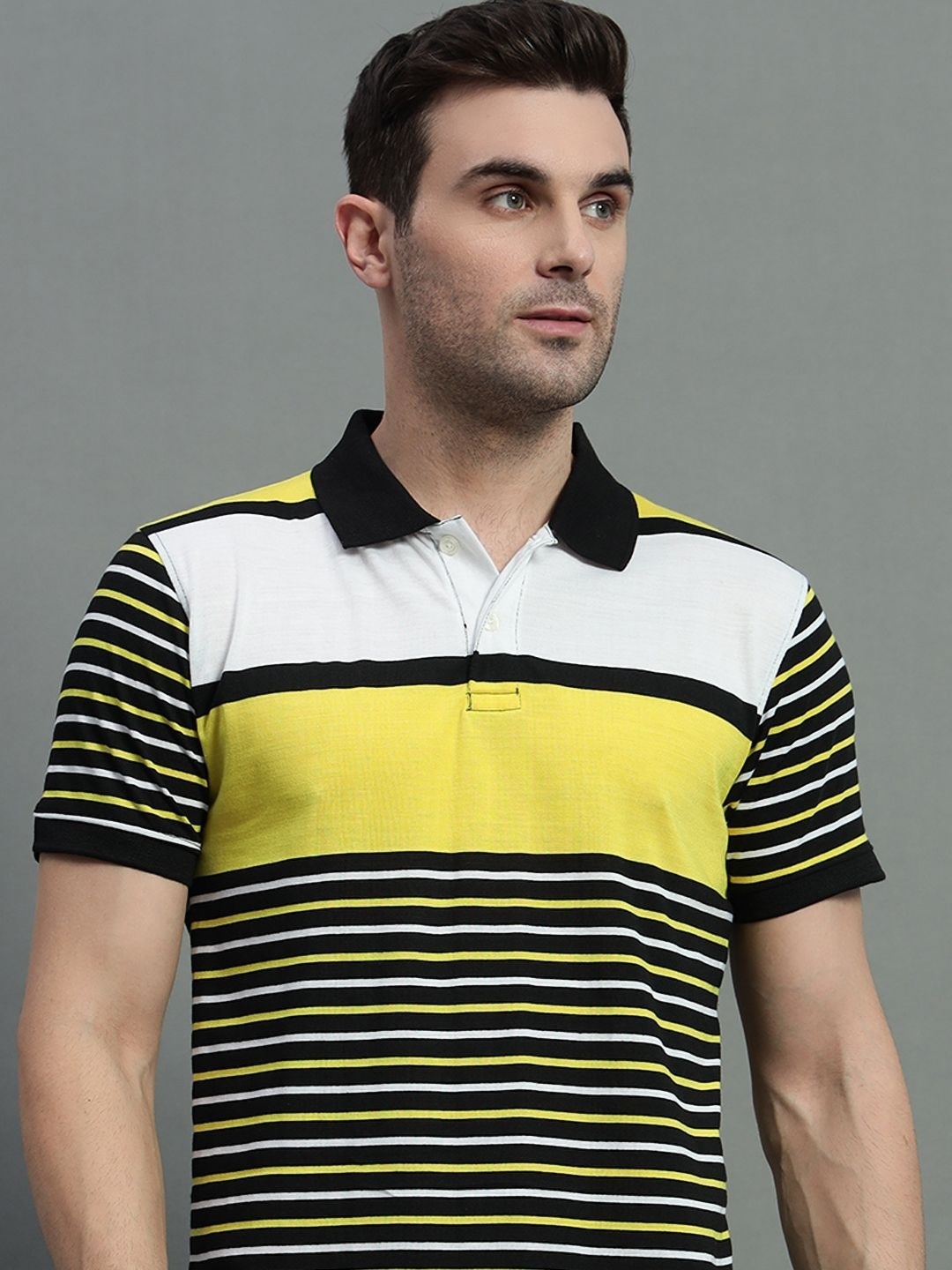 

GET GOLF Men Striped Polo Collar Cotton T-shirt, Black