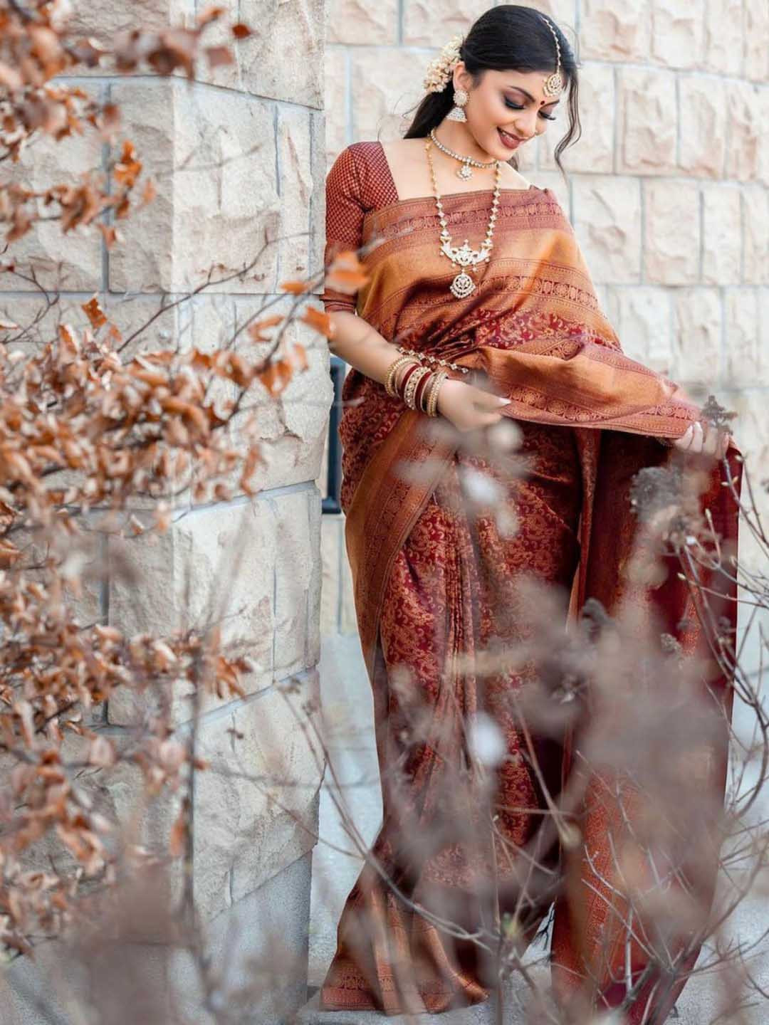 

Visit Wear Woven Design Zari Pure Silk Banarasi Saree, Maroon