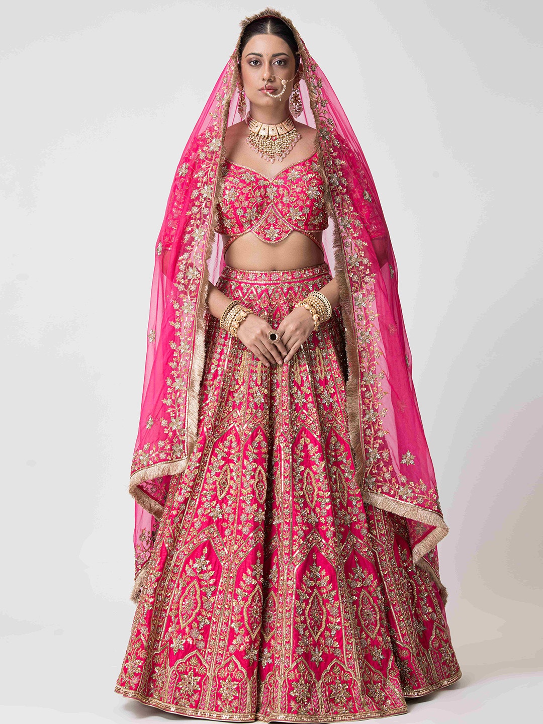 

The Front Row Embellished Ready to Wear Lehenga & Blouse With Dupatta, Red