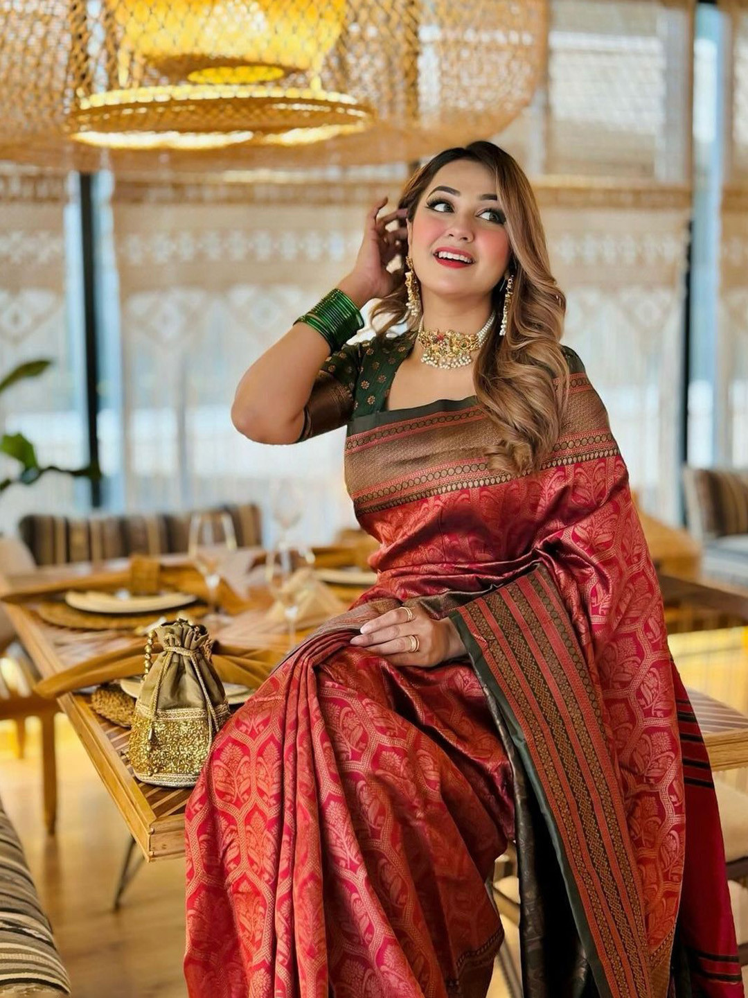 

Visit Wear Woven Design Zari Pure Silk Banarasi Saree, Maroon