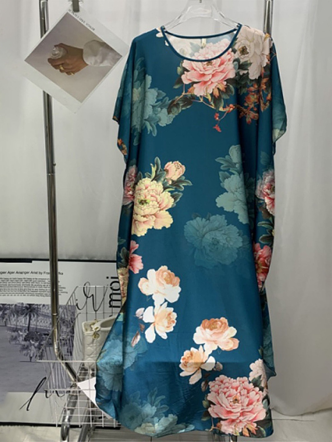

LULU & SKY Women Floral Printed Kaftan Nightdress, Blue