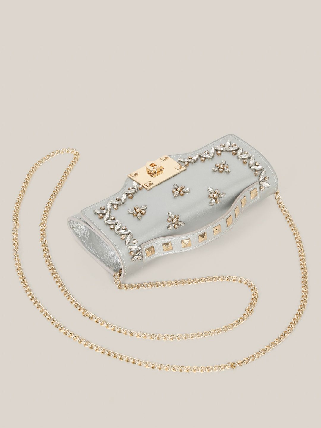 

HATS OFF ACCESSORIES Women Embellished Crossbody Leather Sling Bag, Grey