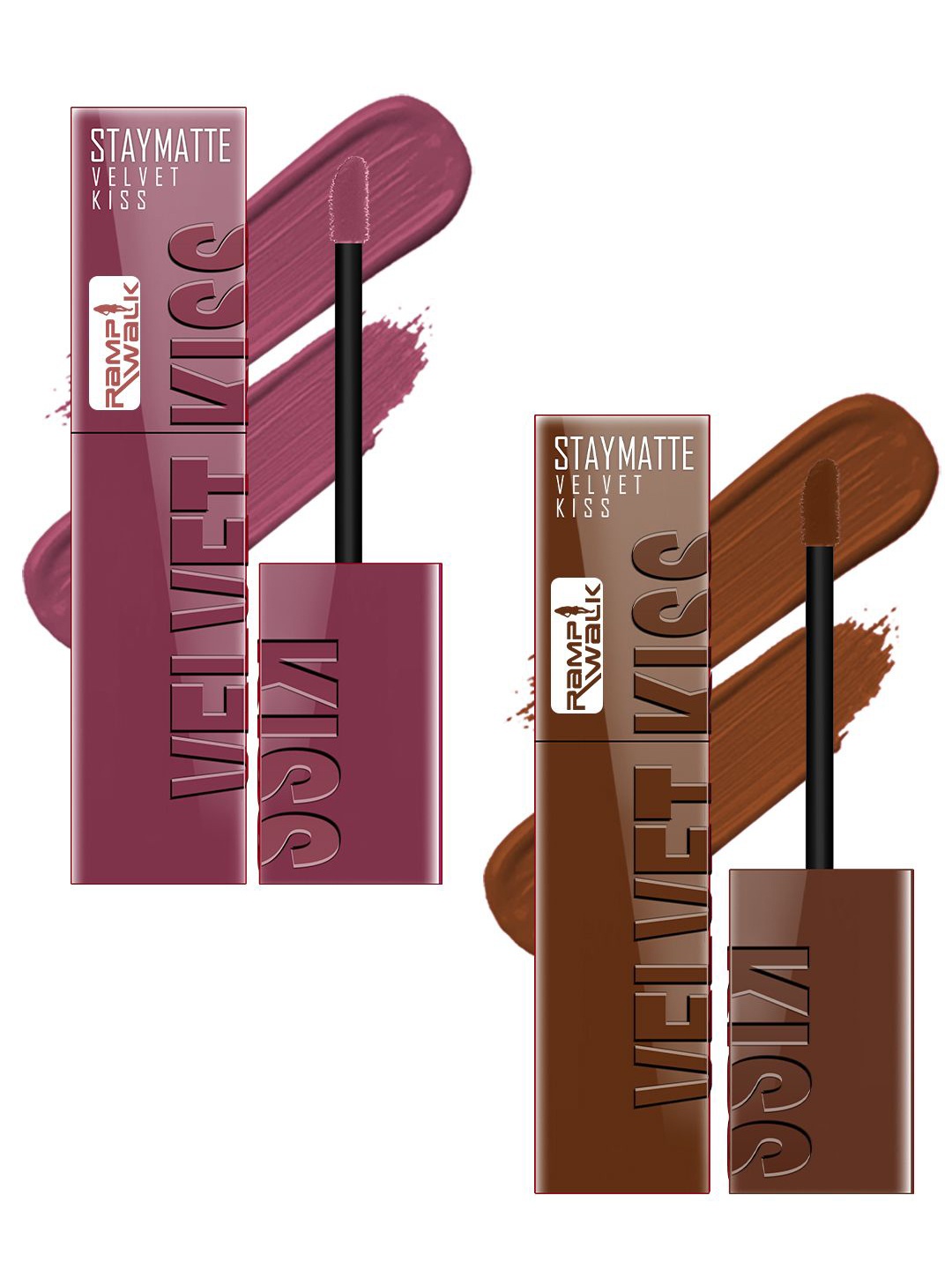 

Ramp Walk Velvet Kiss Set Of 2 Waterproof Liquid Lipstick- 3.5 ml Each - 4- 11, Purple