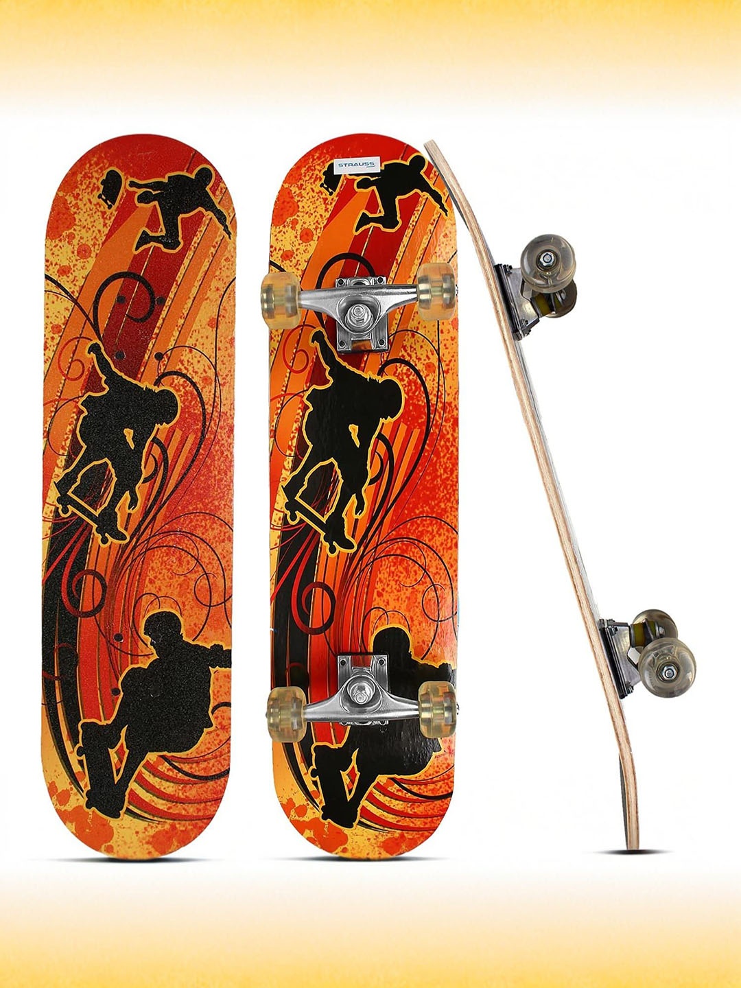 

STRAUSS Bronx YB Lightweight Skateboard With Unique Graphics, Orange