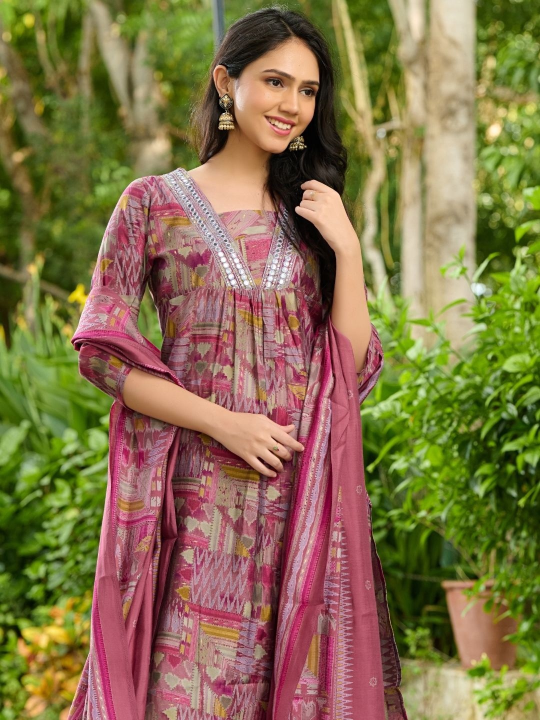 

PRETTY PALLU Abstract Printed Pure Cotton Straight Kurta with Salwar & Dupatta, Pink