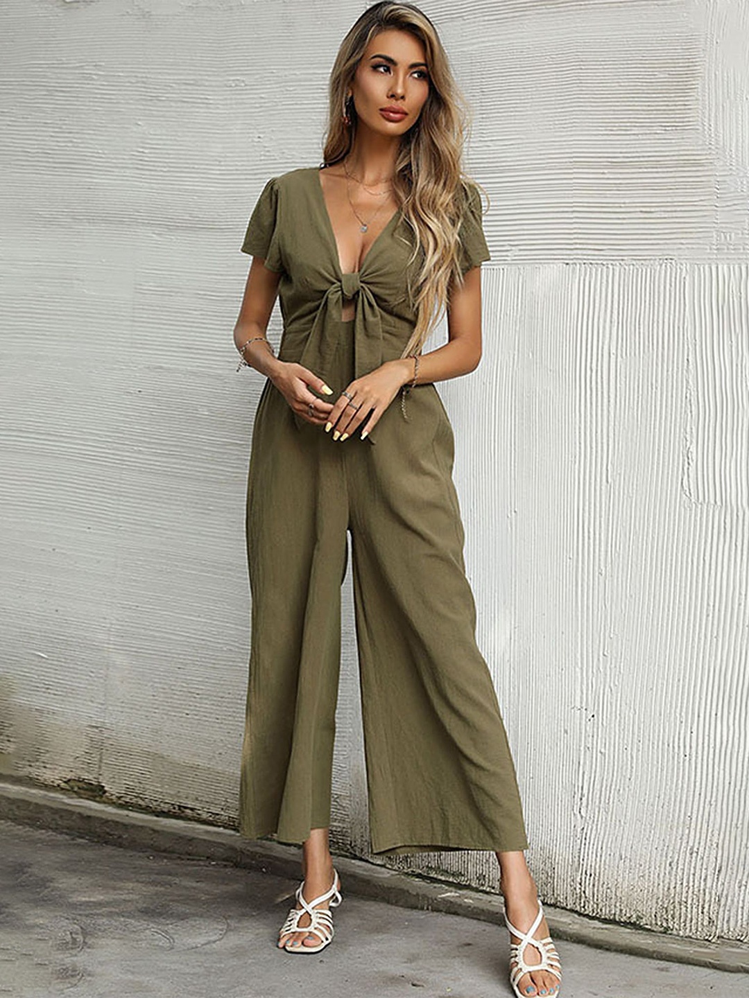 

LULU & SKY Knot-tie Detail Basic Jumpsuit, Olive