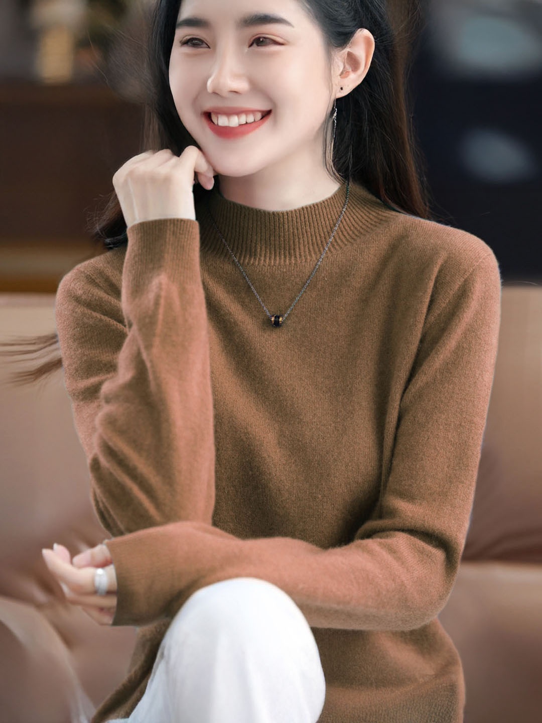 

StyleCast Women Round Neck Long Sleeves Pullover Sweater, Coffee brown