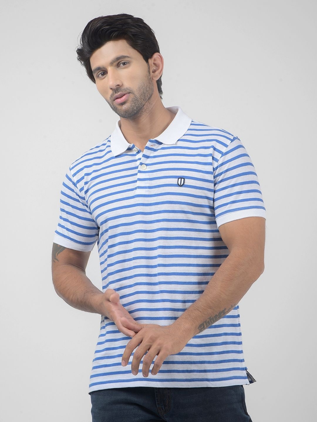 

Numero Uno Men Striped Polo Collar Cotton T-shirt, White