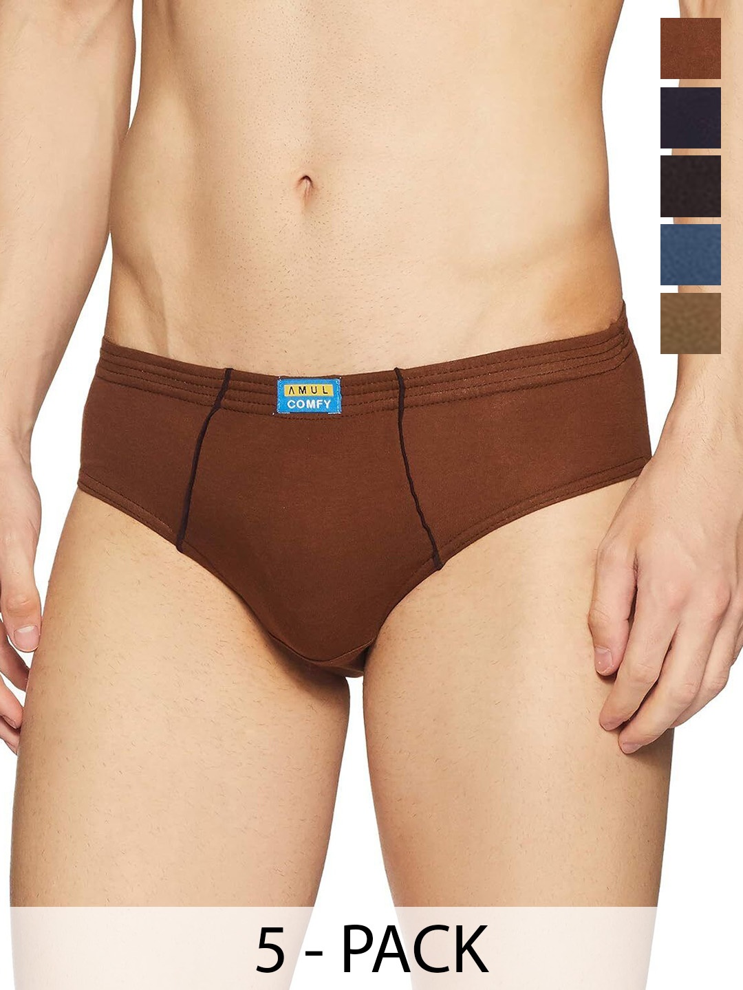 

AMUL COMFY Men Pack Of 5 Combed Cotton Basic Briefs Comfy-Brief-IE-5-75, Brown