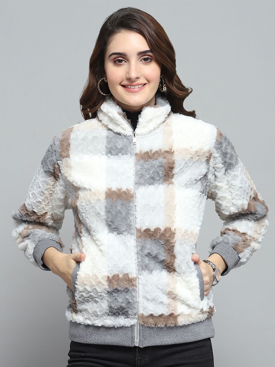 

Monte Carlo Women Checked Sweatshirt, Grey