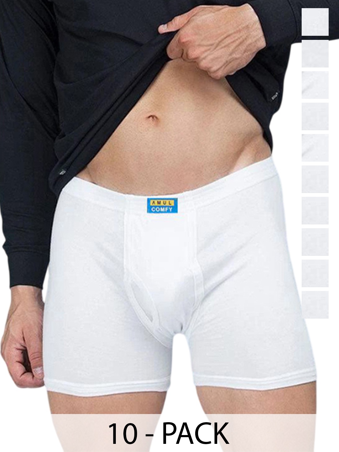 

AMUL COMFY Men Pack Of 10 Breathability Trunks Comfy-Comfy-Plain-White-Trunk-IE-10-85