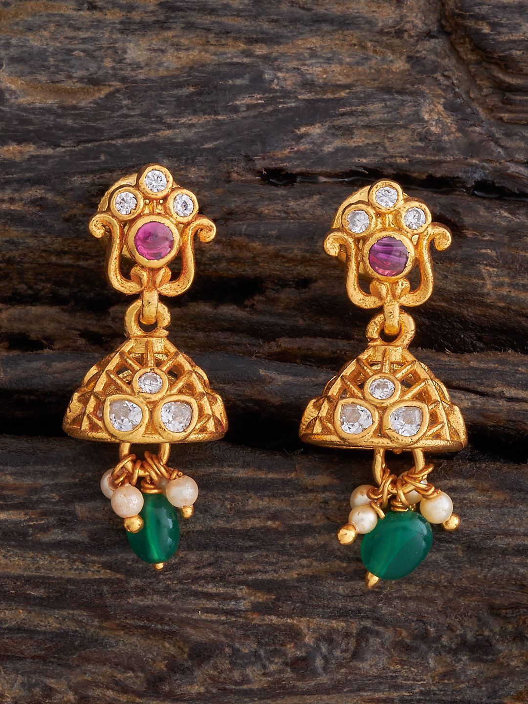 

Kushal's Fashion Jewellery 92.5 Pure Silver Dome Shaped Temple Jhumkas, Gold