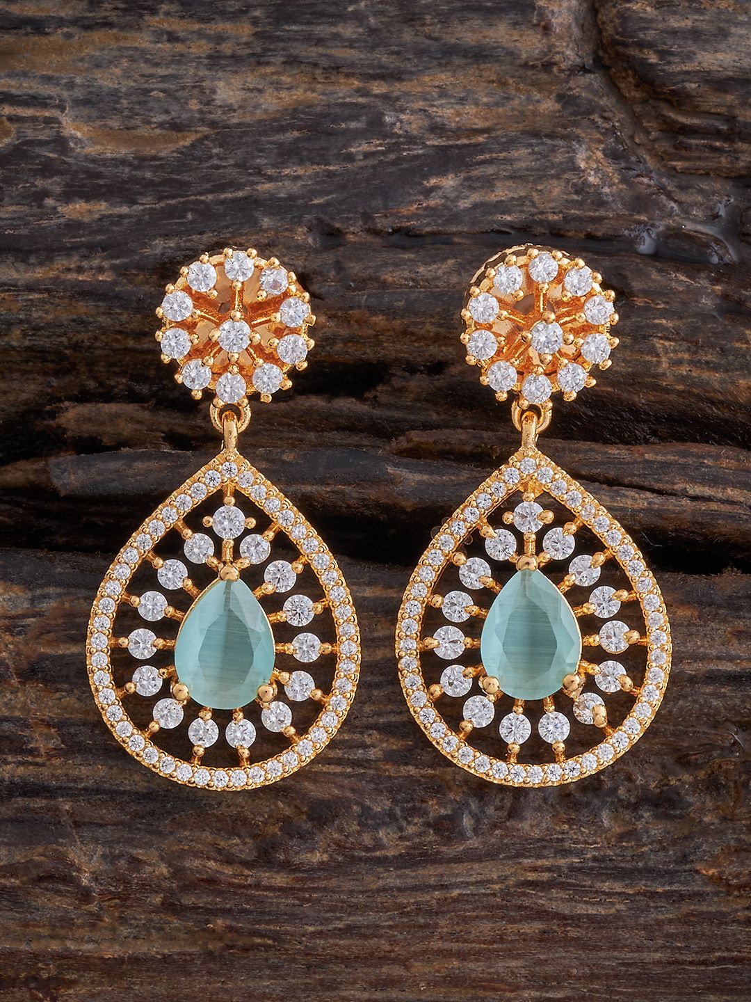 

Kushal's Fashion Jewellery Gold-Plated Zircon Studded Circular Drop Earrings