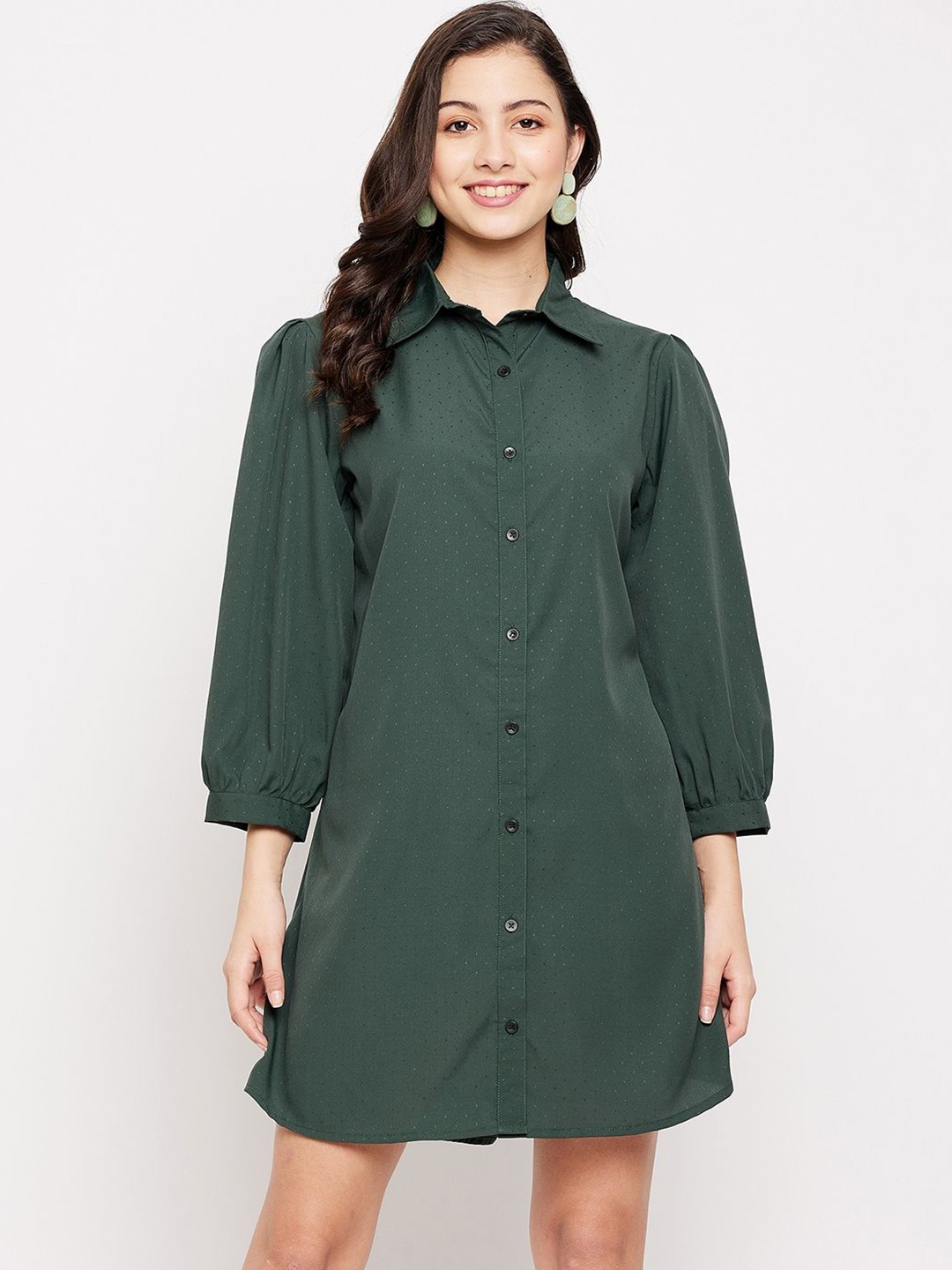 

DressBerry Women Crepe Shirt Dress, Green