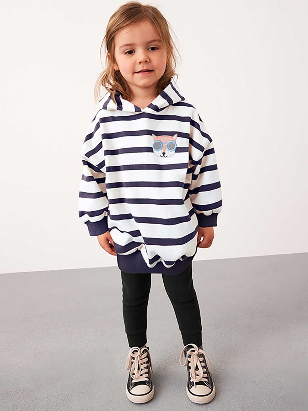 

JC SPARKLE Girls Striped Hooded Pure Cotton Sweatshirt With Leggings, White