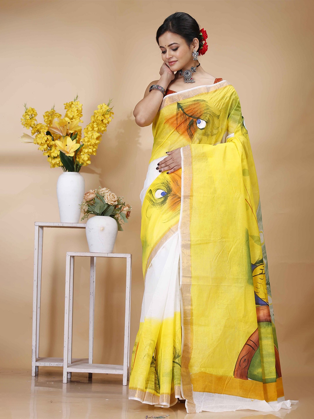 

Ruuprekha Floral Pure Cotton Khadi Saree, Yellow