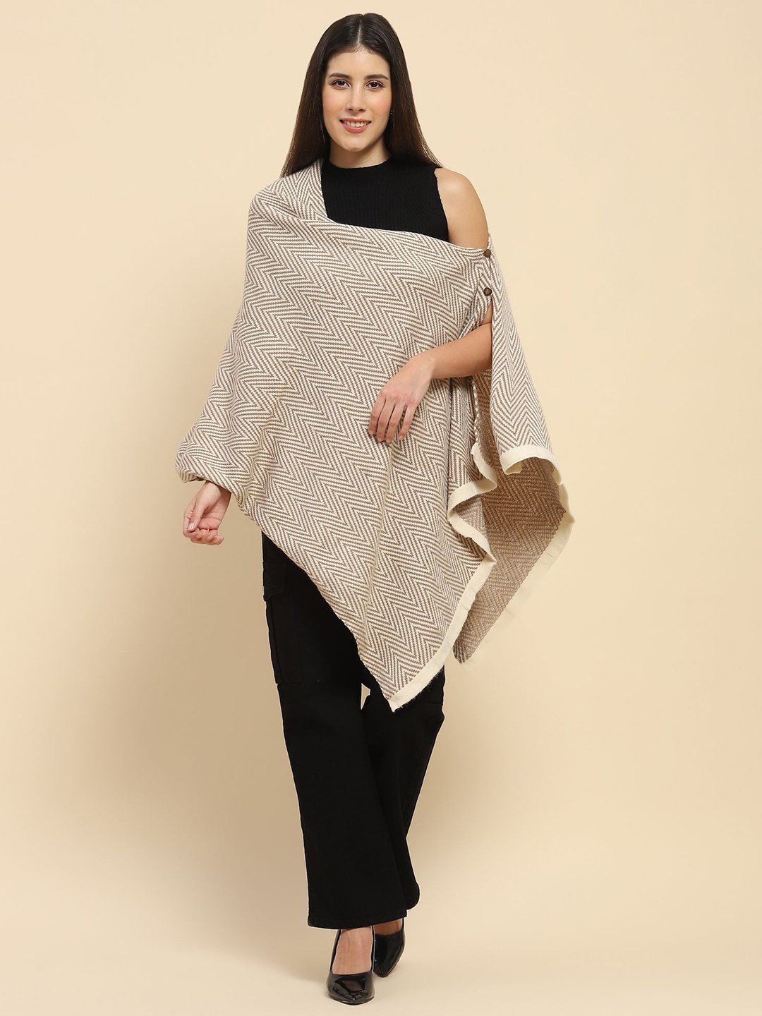 

Global Republic Printed Tie-Up Neck Shrug, Beige